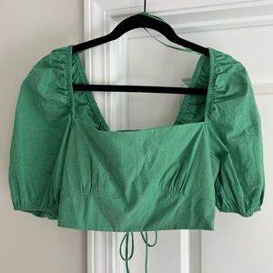 Zara Green Lace Up Puff Sleeve Crop Top